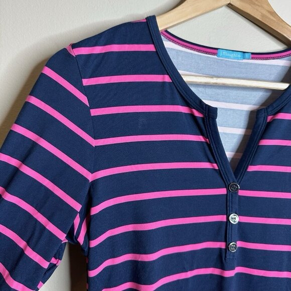 J‎ McLaughlin Lynn Henley Catalina Cloth Navy Blue Pink Striped Dress Size Small - Picture 5 of 14